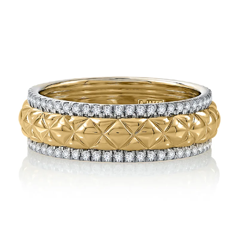 women's luxury diamond rings -A. Jaffe 14k Quilted Ring with Diamond Borders