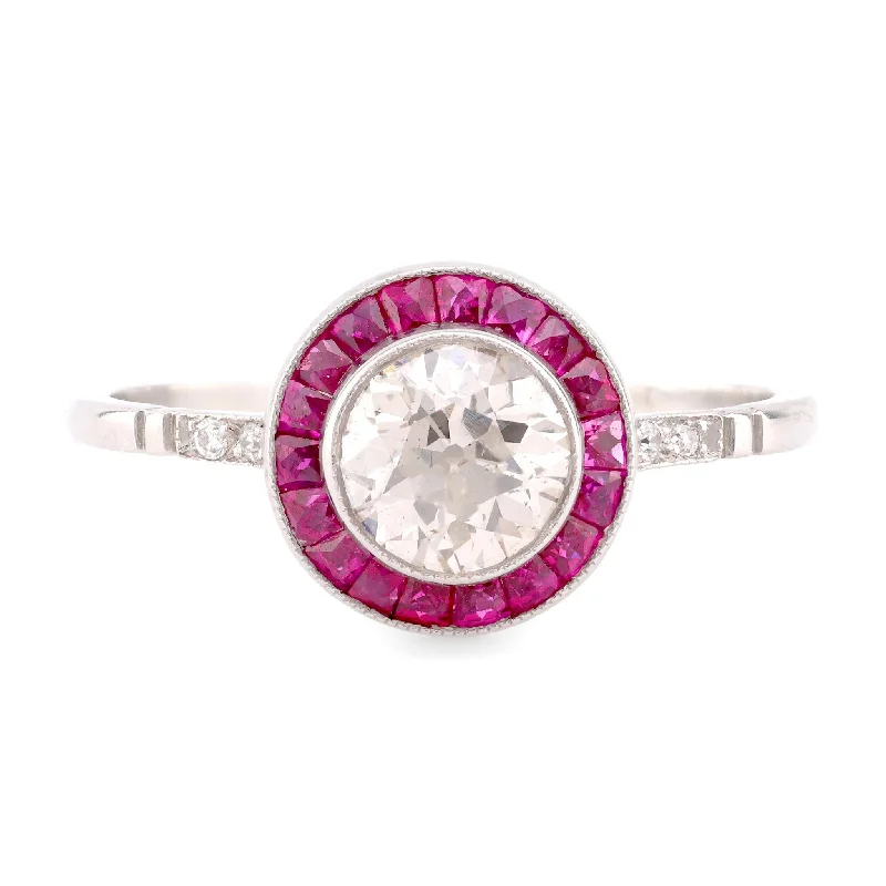 women's beach-themed necklaces -Art Deco Style Diamond Ruby Platinum Target Ring