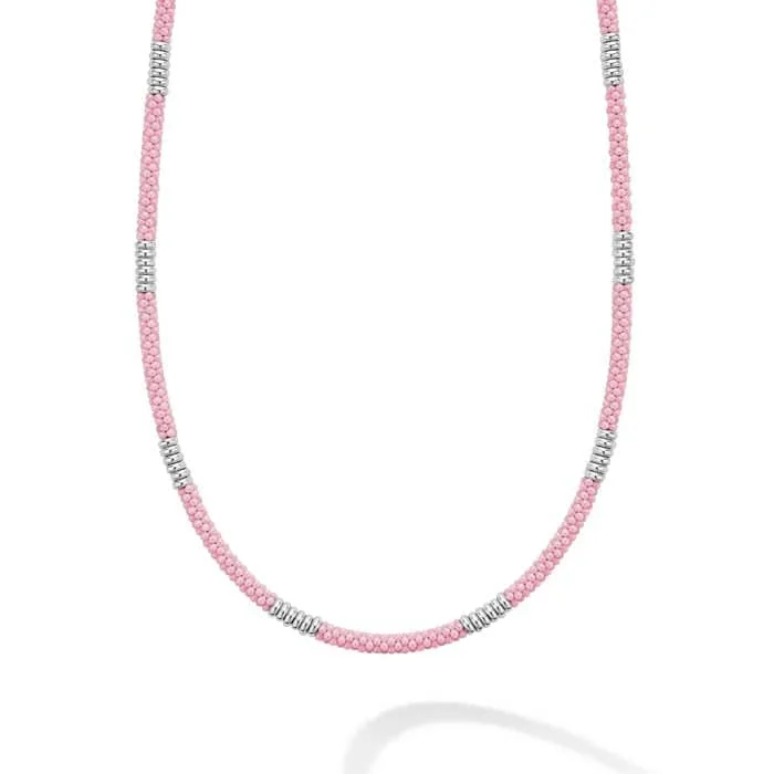 women's crystal-encrusted necklaces -LAGOS Pink Caviar Silver Station Ceramic Beaded 3mm Necklace