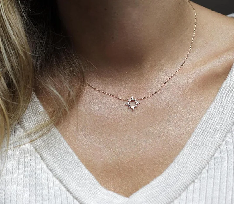 women's layered necklaces -Halo Star Necklace, Diamond Jewelry