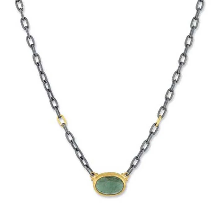 women's layered necklaces -Lika Behar Katya Green Tourmaline Pendant Necklace in Oxidized Sterling Silver and 24K Yellow Gold