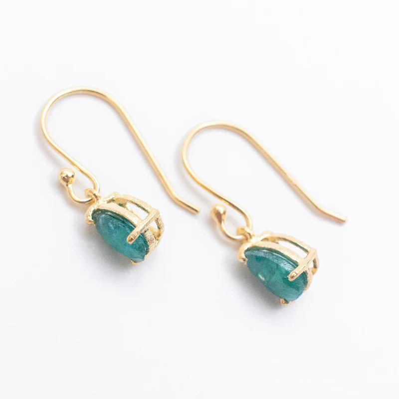 women's golden statement earrings -Gold Vermeil Raw Emerald Teardrop Earrings