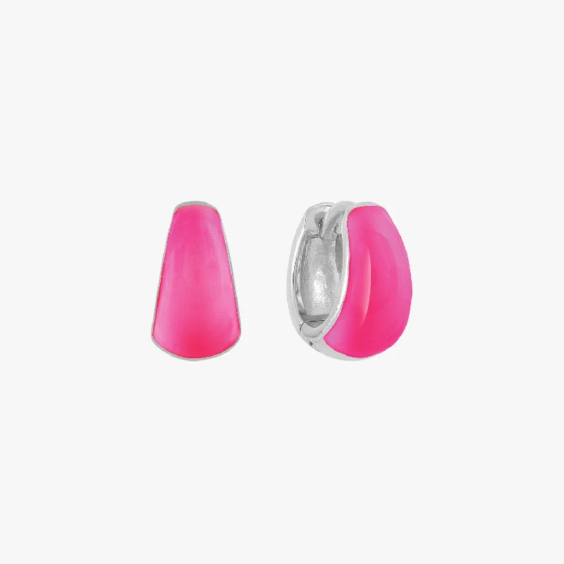 women's statement earrings -Neon Pink Bold Dome Enamel Huggie Earrings