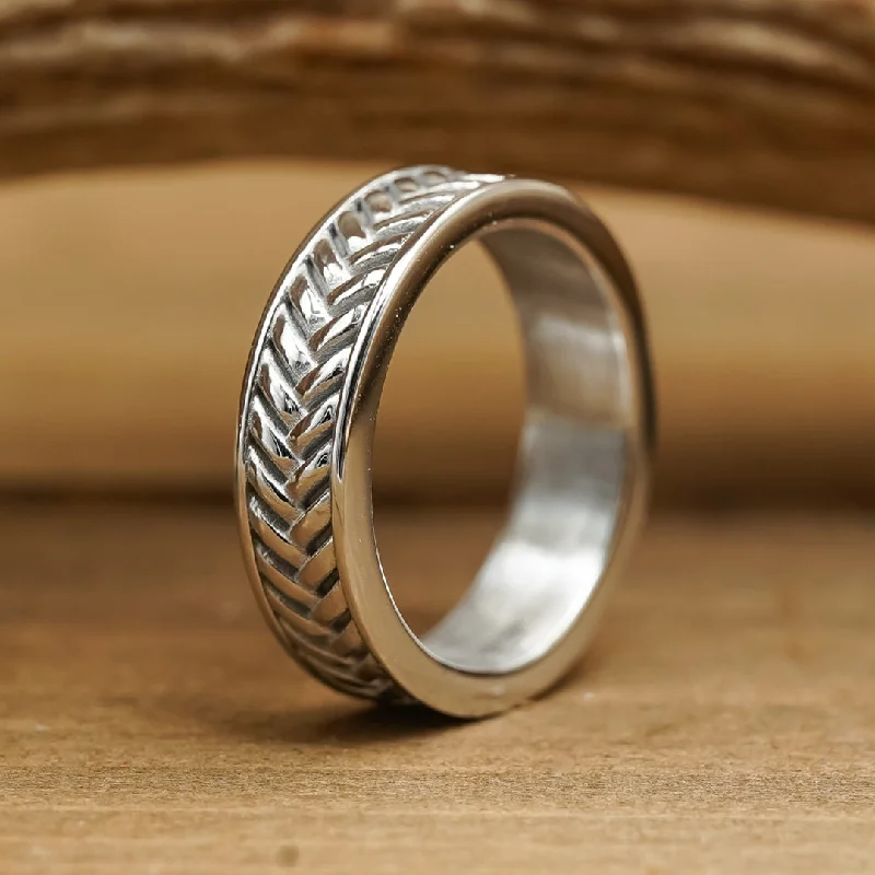 women's sterling silver wedding bands -The Herringbone