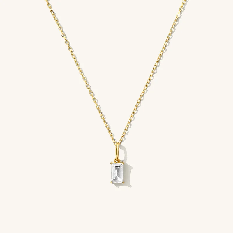 women's spiritual necklaces -White Topaz Baguette Necklace - 14k Solid Gold