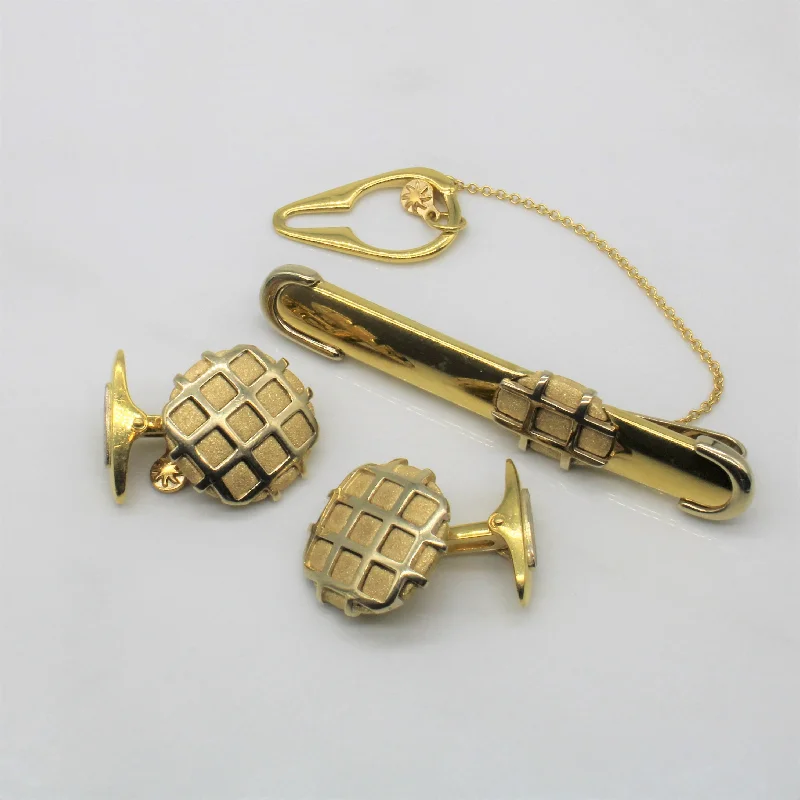 women's simple bangles -Bersani' Gold Tie Clip & Cufflinks Set |