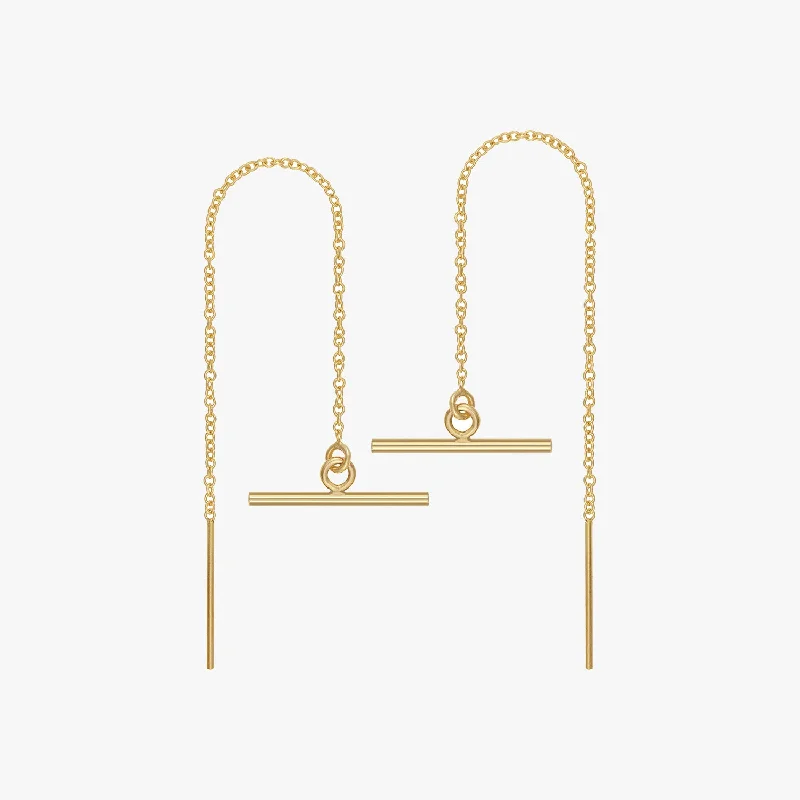 women's gold pendant earrings -Modern Bar Threader Earrings