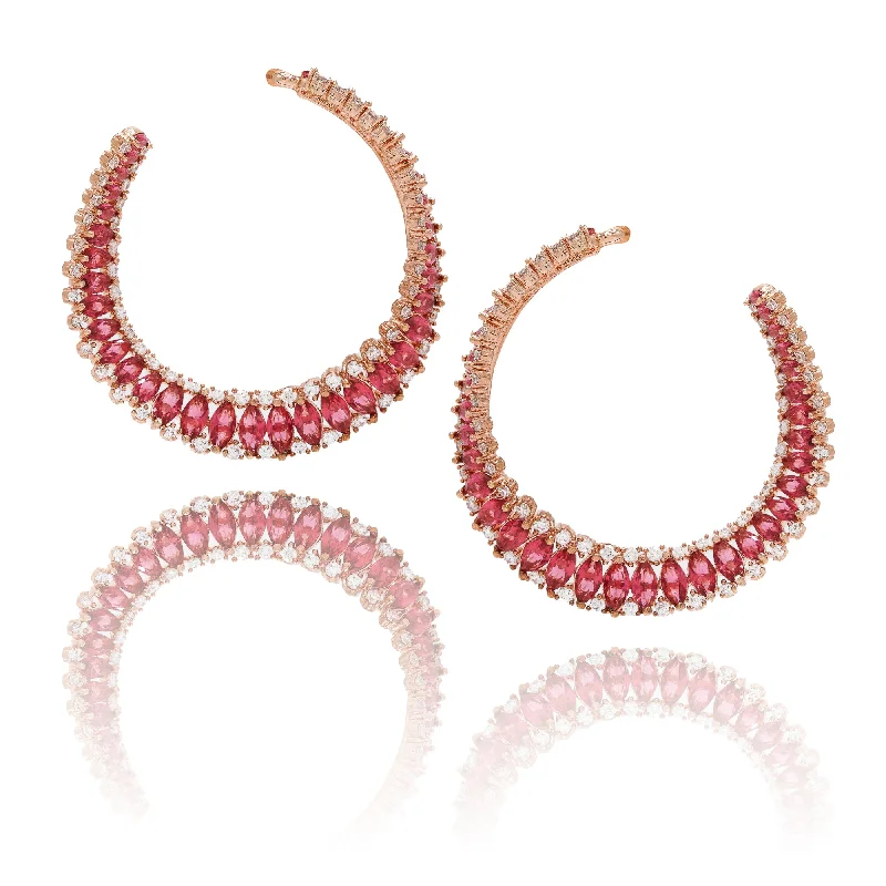 women's diamond-studded earrings -SIM HOOP EARRINGS RED