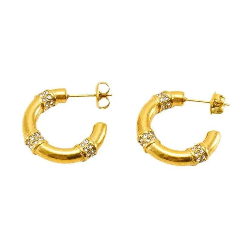 women's personalized earrings -Gold-Plated Rhinestone Hoop Earrings – Trendy Geometric Design for Women