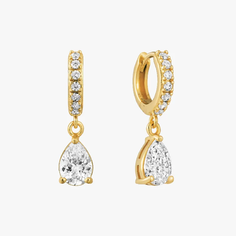 women's trendy stud earrings -Teardrop Pave Hoop Earrings