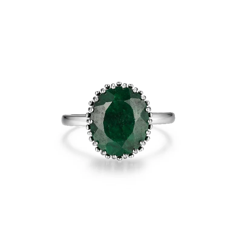 women's twisted gold rings -Sterling Silver Emerald Oval Ring