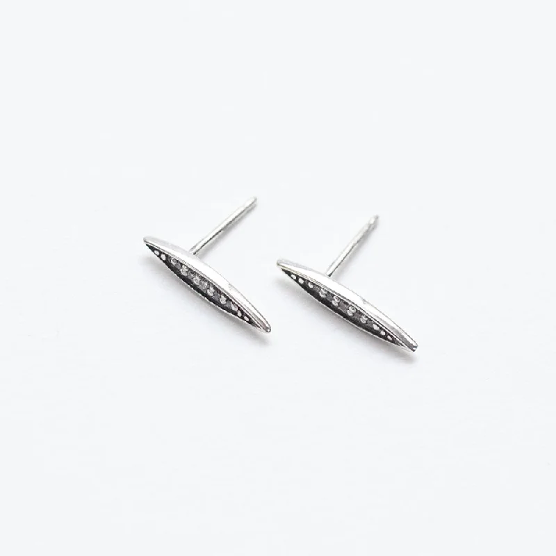 women's minimalist earrings -Long Silver Eye Shaped Studs