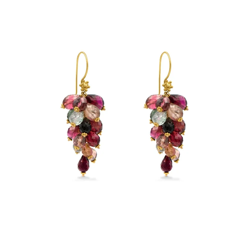 women's art-inspired earrings -Rainbow Gold Tourmaline Cluster Earrings