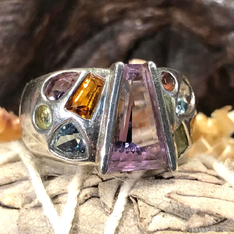 women's twisted gold rings -Vintage Sterling Silver Gemstone Ring Size 6