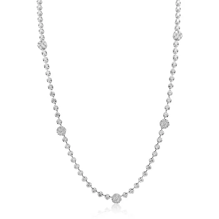 women's cross-shaped necklaces -Simon G. 19" 3CTW Diamond Floret Station Necklace in 18K White Gold