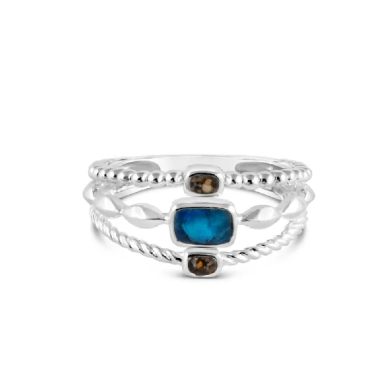 women's round-cut diamond rings -Dune Jewelry x 4Ocean Sterling Silver Boho Stack Ring - Bali Blue & Ocean City Sand