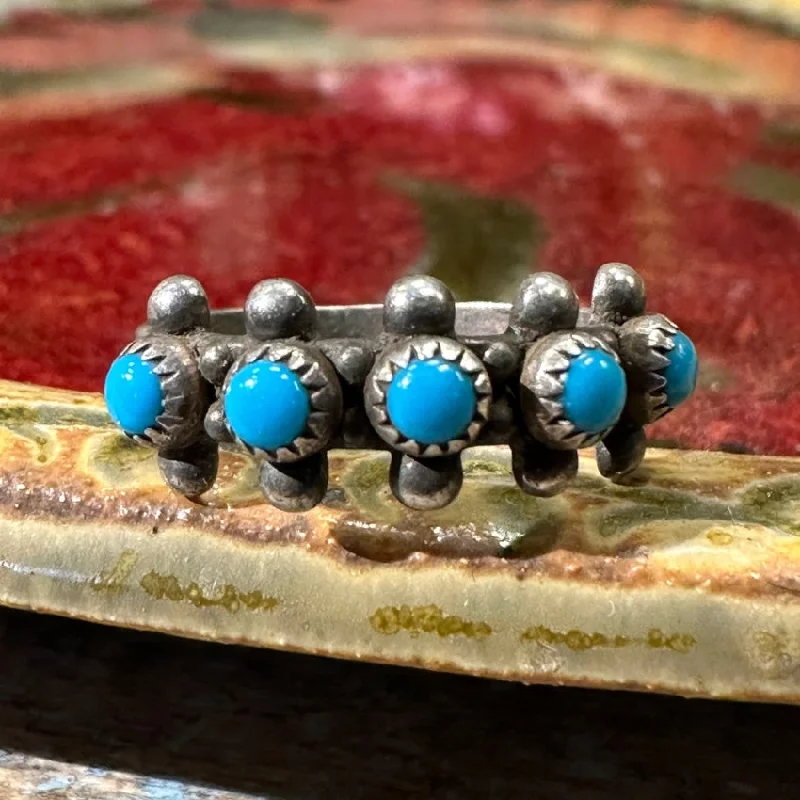 women's wedding ring sets -Vintage Bell Trading Post Turquoise Row Ring Size 5