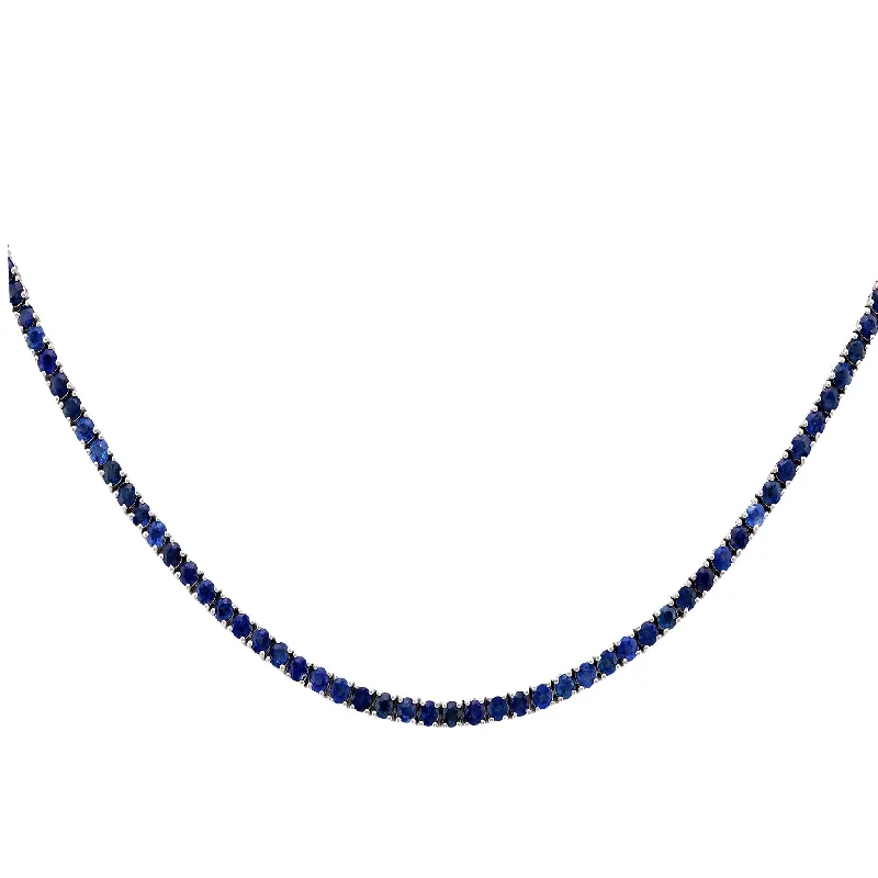 women's flower-shaped necklaces -Vintage 10.02 Carat Sapphire 14K White Gold Tennis Necklace