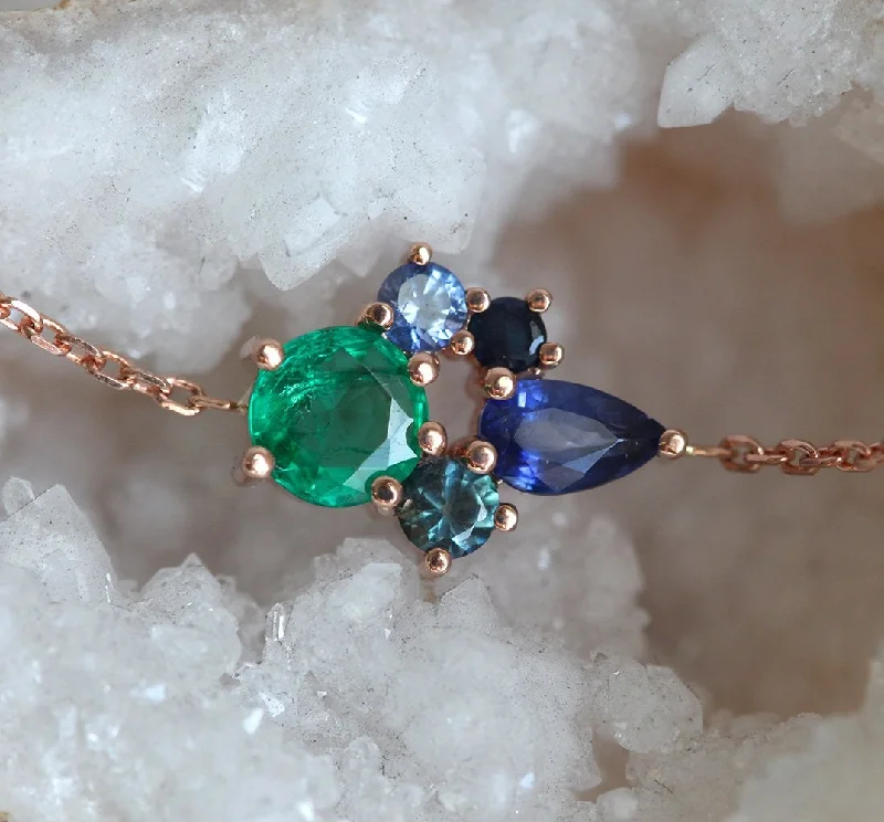 women's luxury necklaces -Fallon Sapphire and Emerald Cluster Necklace