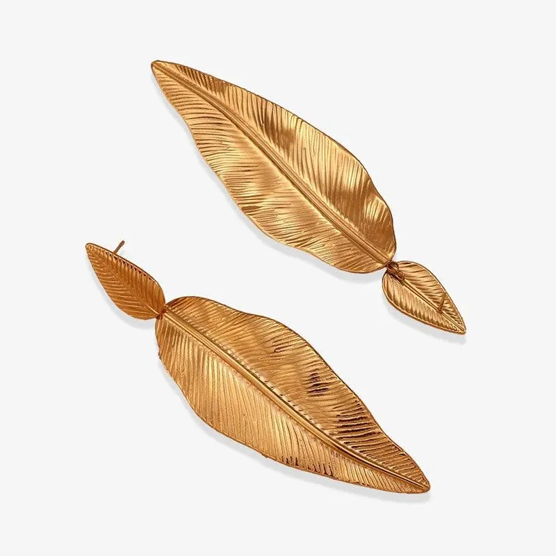 women's diamond earrings -Gold Leaf Drop Earrings – Elegant and Trendy Fashion Accessories