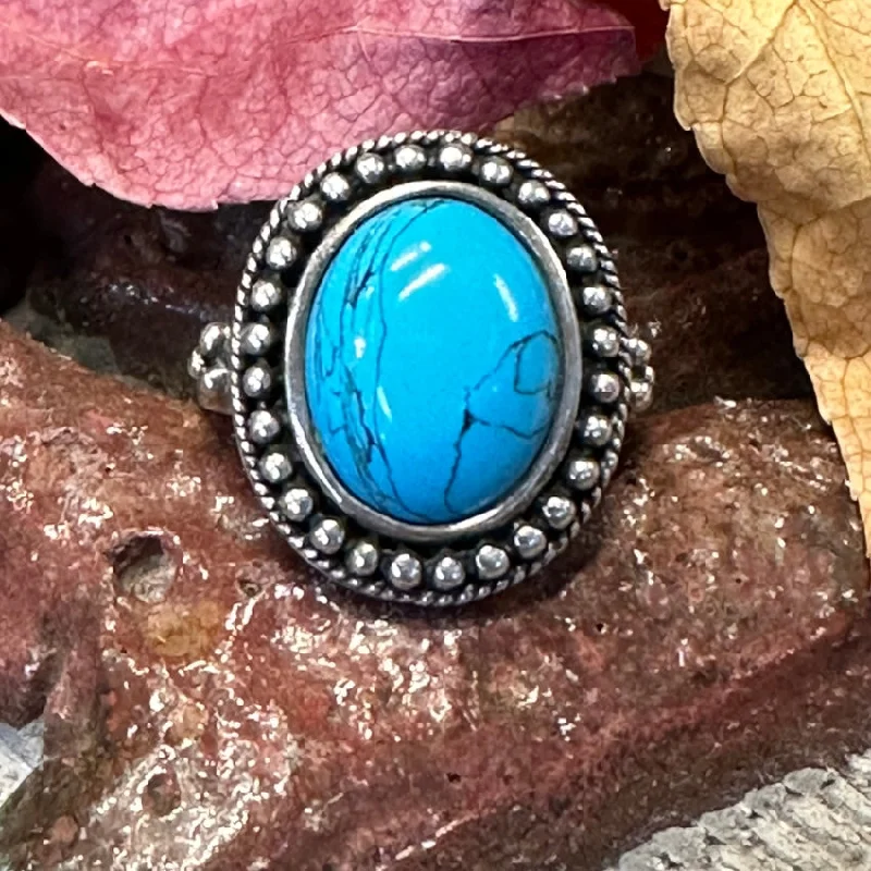 women's high-end rings -Sterling Silver & Faux Turquoise Ring Size 6