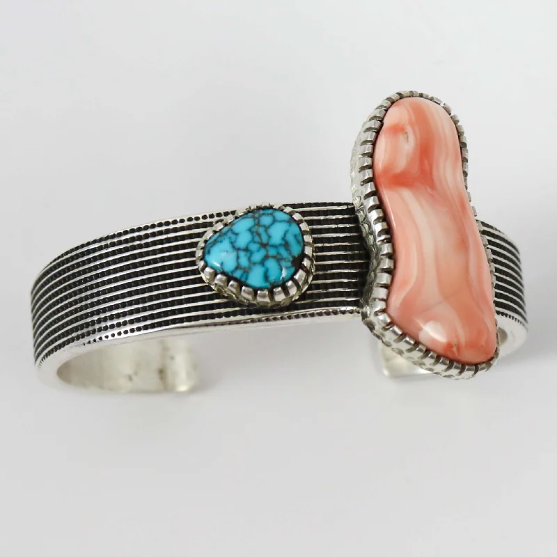 women's engraved bracelets -Turquoise and Coral Cuff