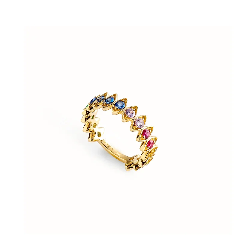 women's art deco rings -Rainbow Evil Eye Chakra Ring