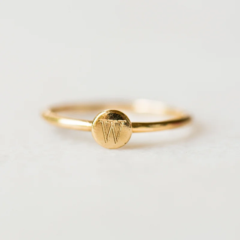 women's classic gold rings -Mini Disc Initial Ring | 14-Karat