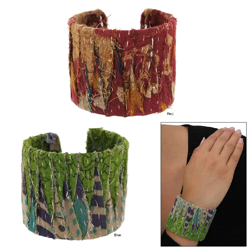 women's gold chain bracelets -Recycled Kantha Cuff