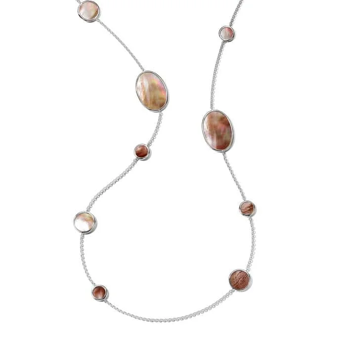 women's colored gemstone necklaces -Ippolita Polished Rock Candy Brown Shell Oval Station Necklace in Sterling Silver