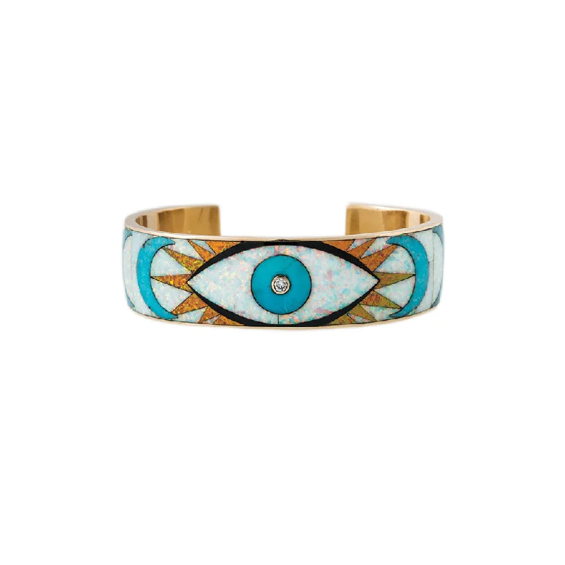 women's luxury charm bracelets -EYE BURST + CRESCENT OPAL INLAY CUFF