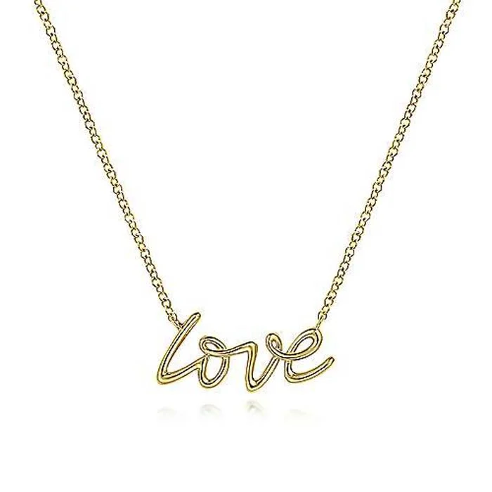 women's gold-plated necklaces -Gabriel & Co. 17" "Love" Pendant/Necklace in 14K Yellow Gold