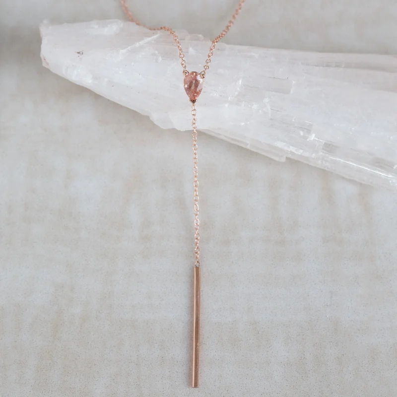 women's elegant necklaces -The Sunstone Gemstone Lariat Necklace | 10K Rose Gold