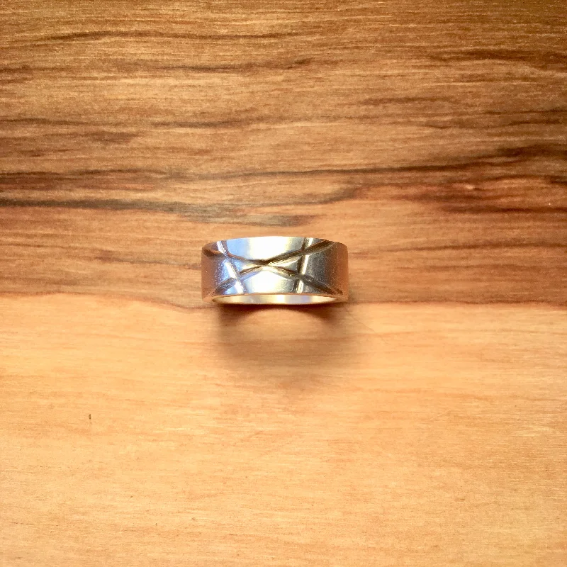 women's pearl rings -Etched Lines Sterling Silver Ring