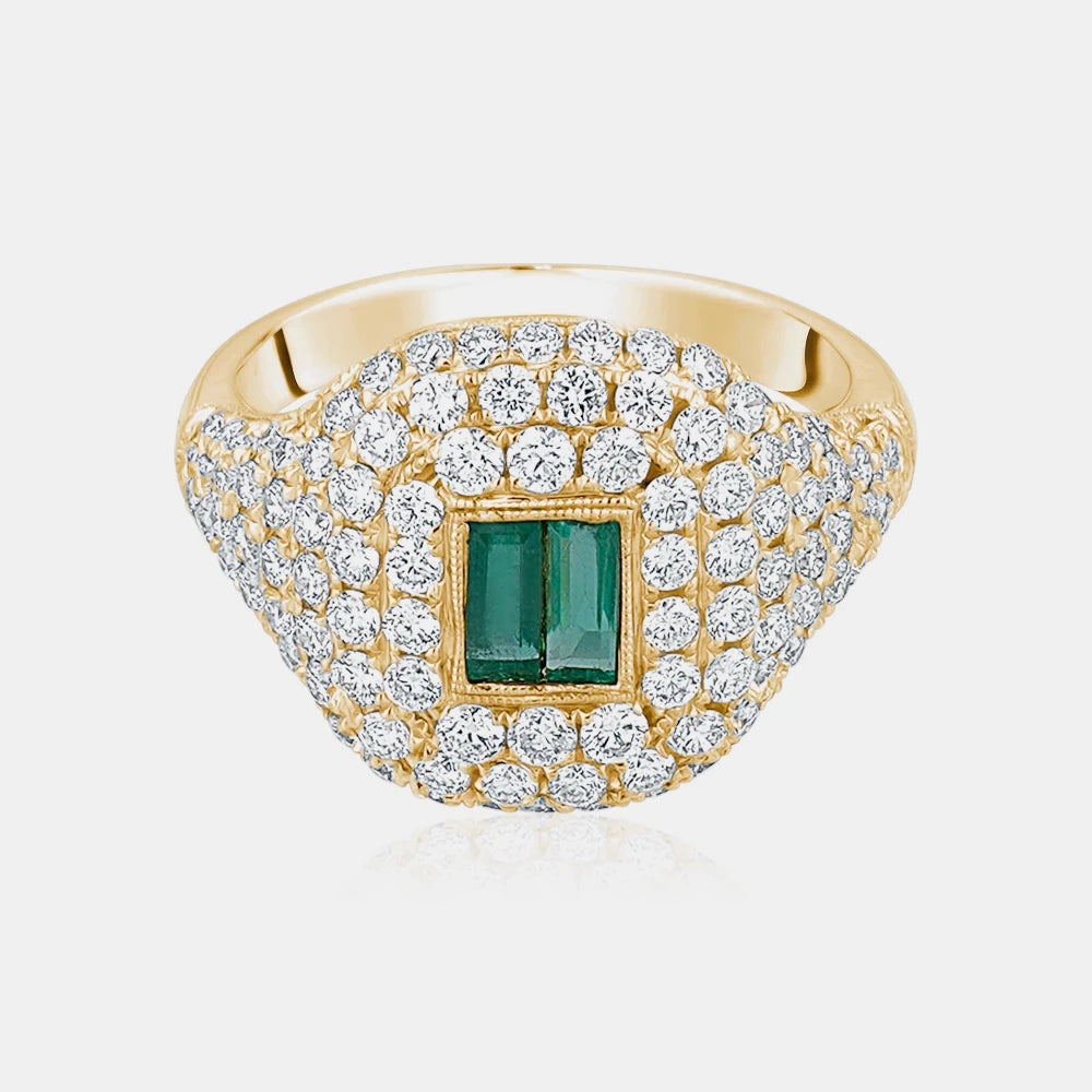 women's statement rings -Green Emerald Baguette Pavé Ring