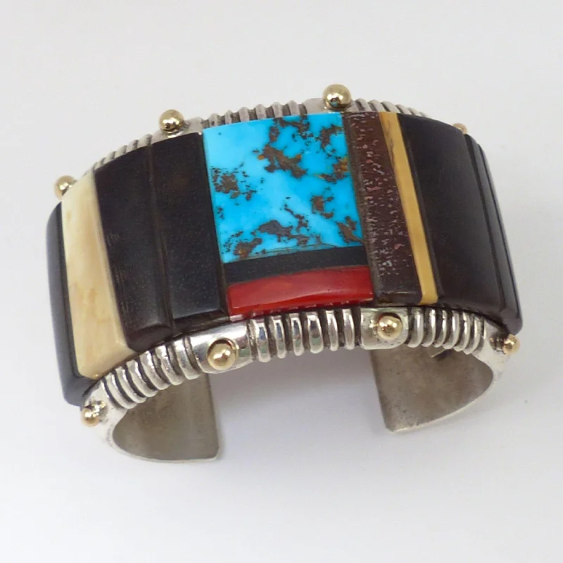 women's stretchable bangles -Inlay Morenci Turquoise Cuff