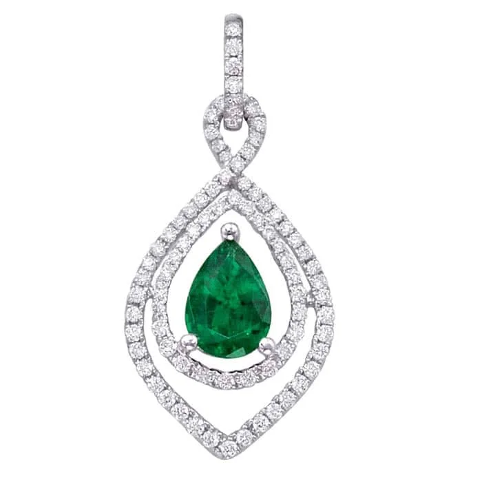 women's double-strand necklaces -Mountz Collection Emerald and Diamond Pendant Necklace in 14K White Gold