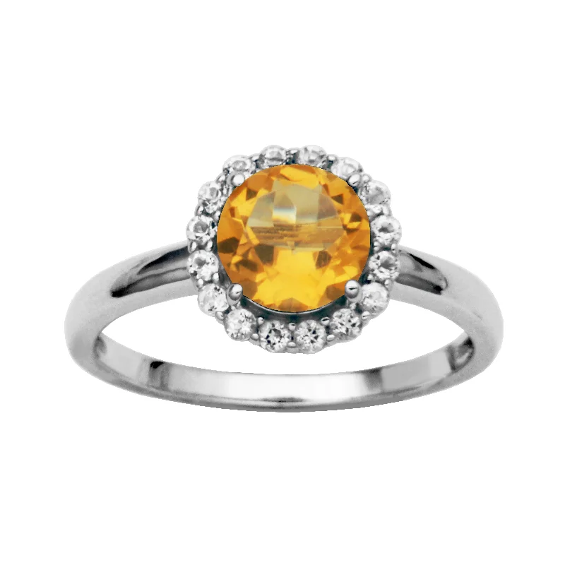 women's unique rings for her -Sterling Silver Citrine and White Topaz Ring