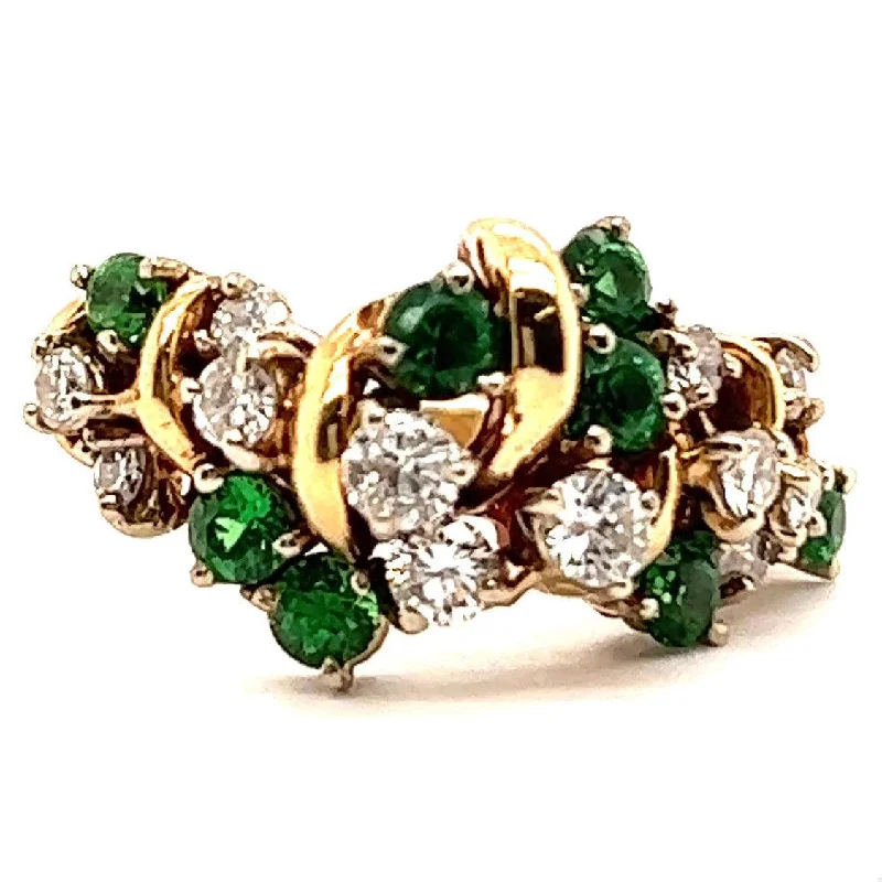 women's chunky chain necklaces -Vintage Diamond Tsavorite Garnet 14 Karat Yellow Gold Cluster Ring