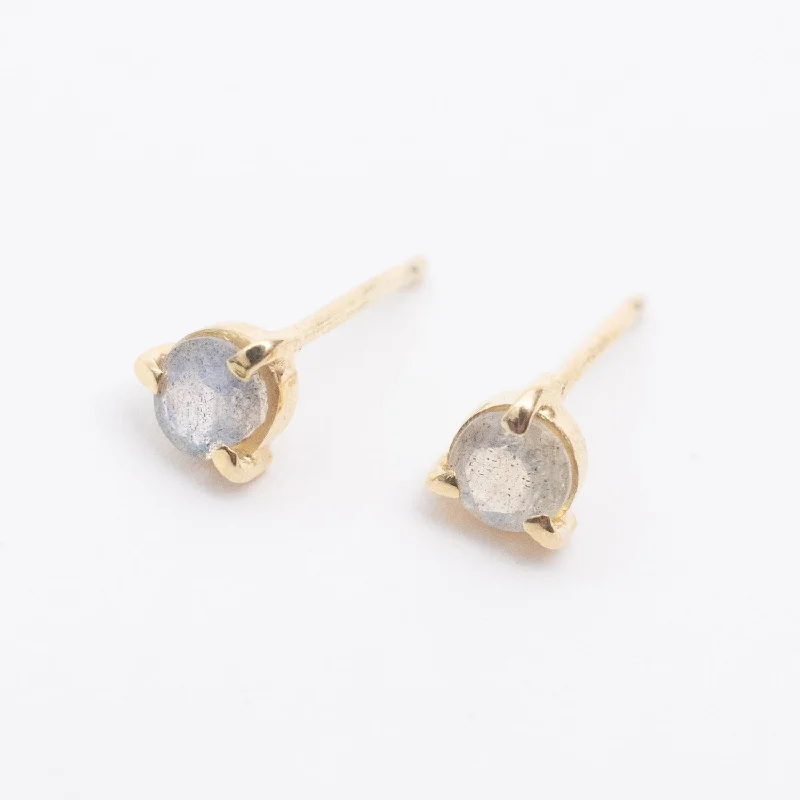 women's crystal earrings -Gold Vermeil & Labradorite Round Claw Set Studs