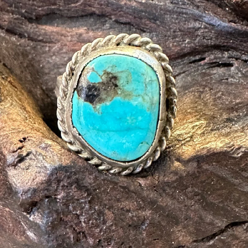 women's minimal rings -Vintage Navajo Sterling Silver Ring Turquoise Size 6