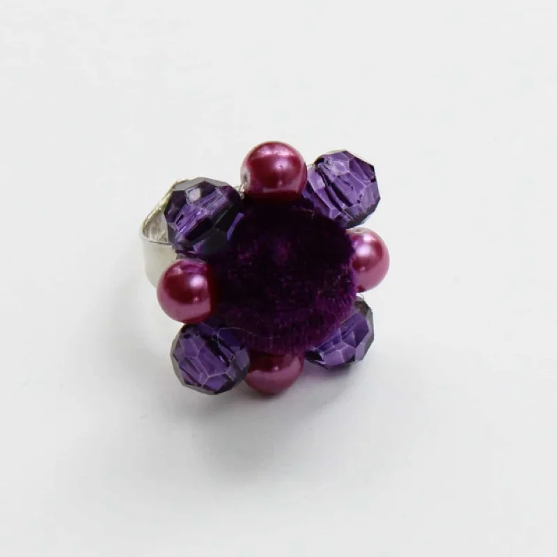 women's wedding ring sets -Purple Velvet Beaded Ring