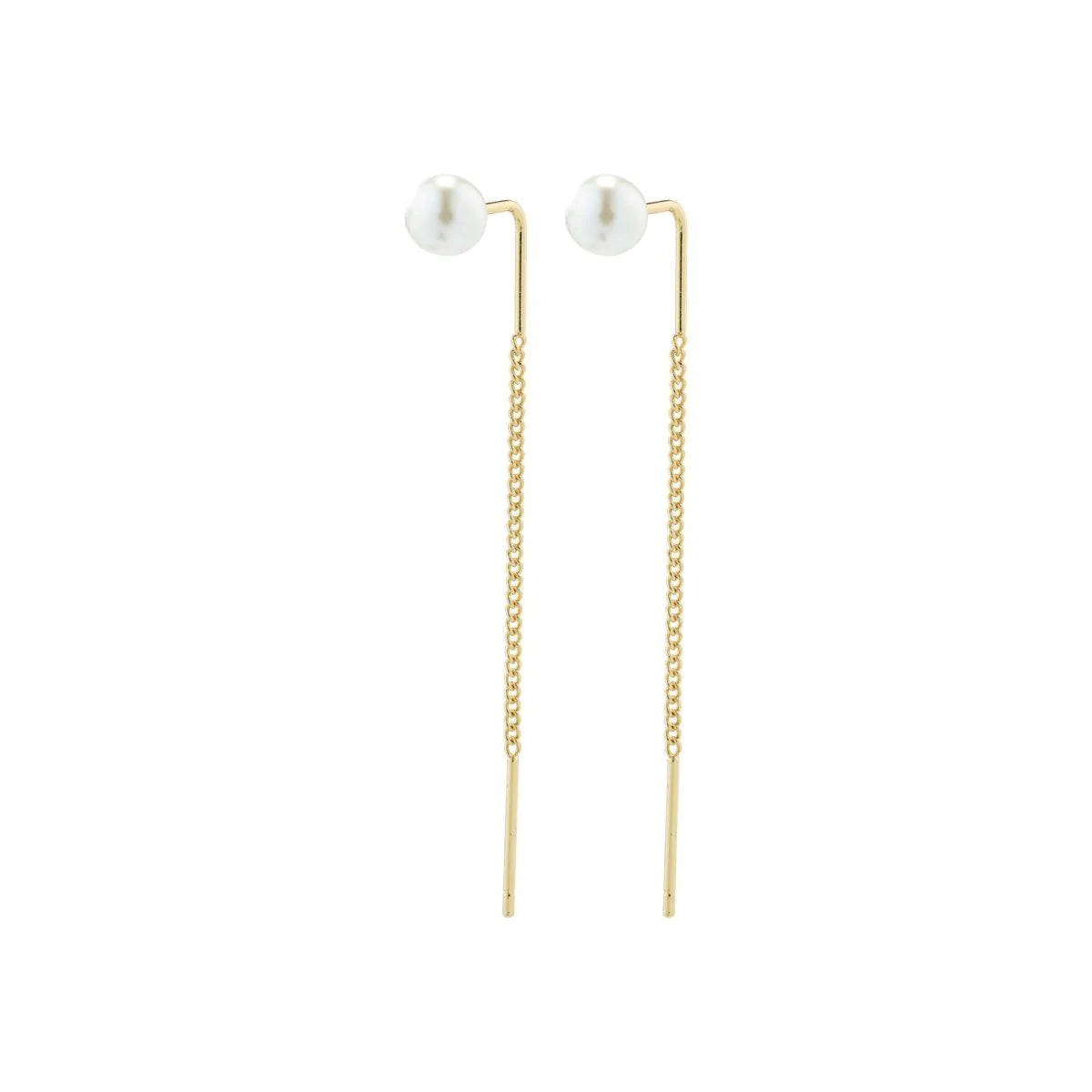 women's diamond-studded earrings -Elba Gold Plated Pull Through Pearl Earrings