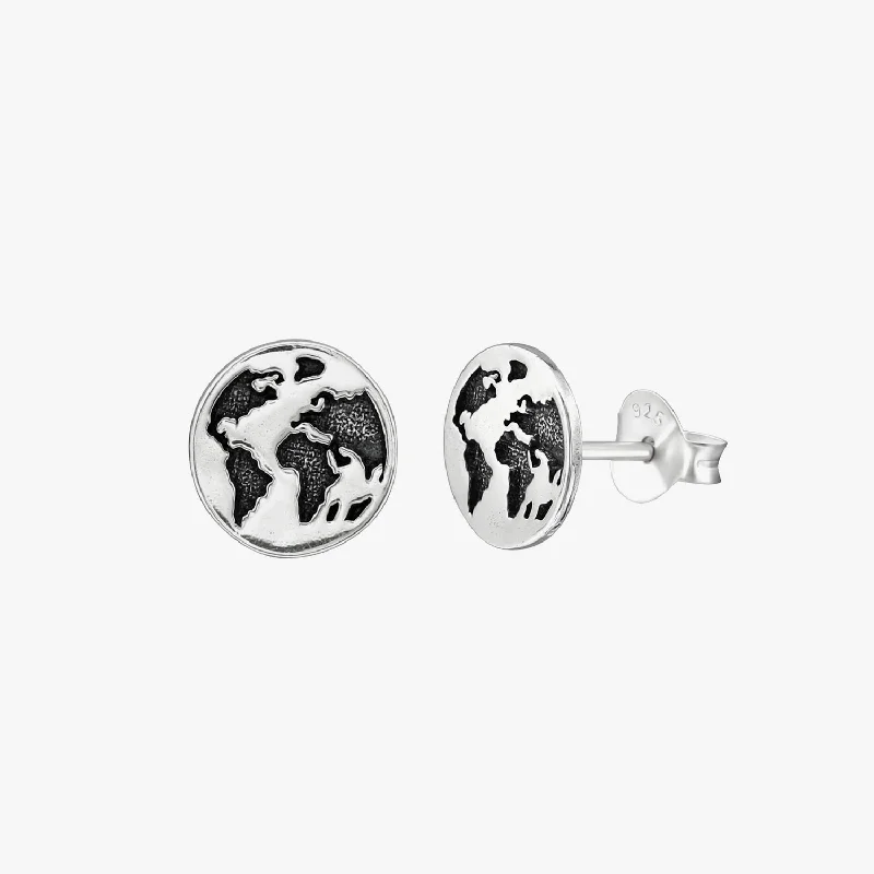 women's trendy earrings -World Map Stud Earrings