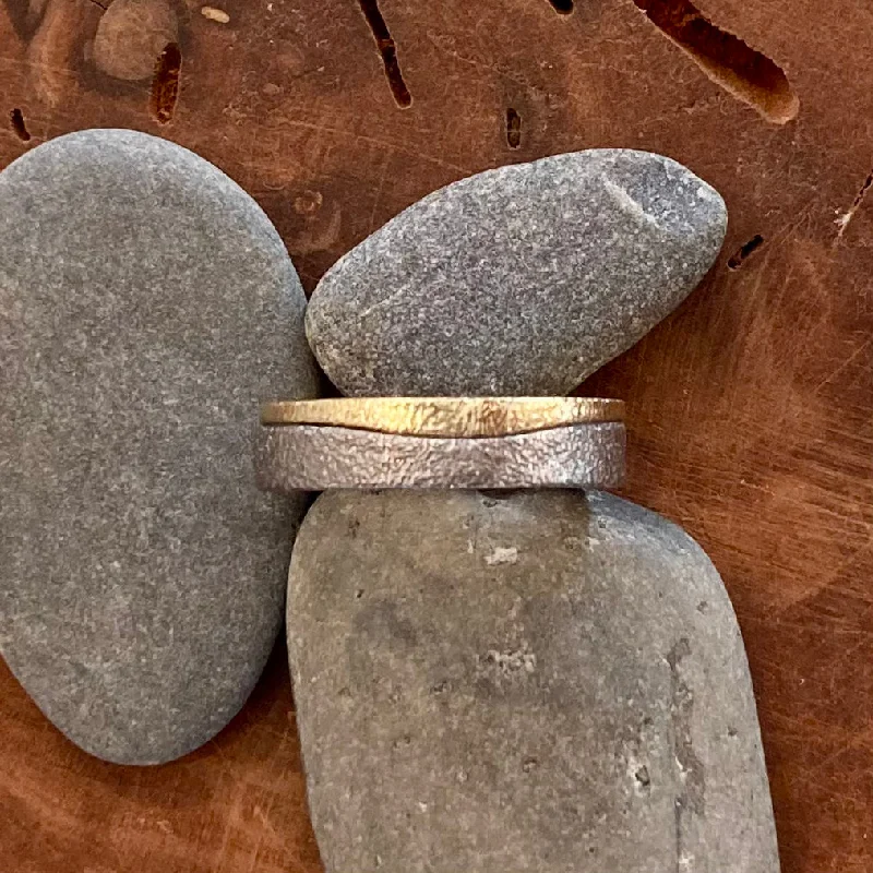 women's personalized rings -Textured 18K Gold and Oxidized Sterling Silver Horizon Ring