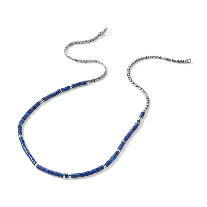 women's engagement necklaces -John Hardy 24" Lapis Heishi Chain Necklace in Sterling Silver