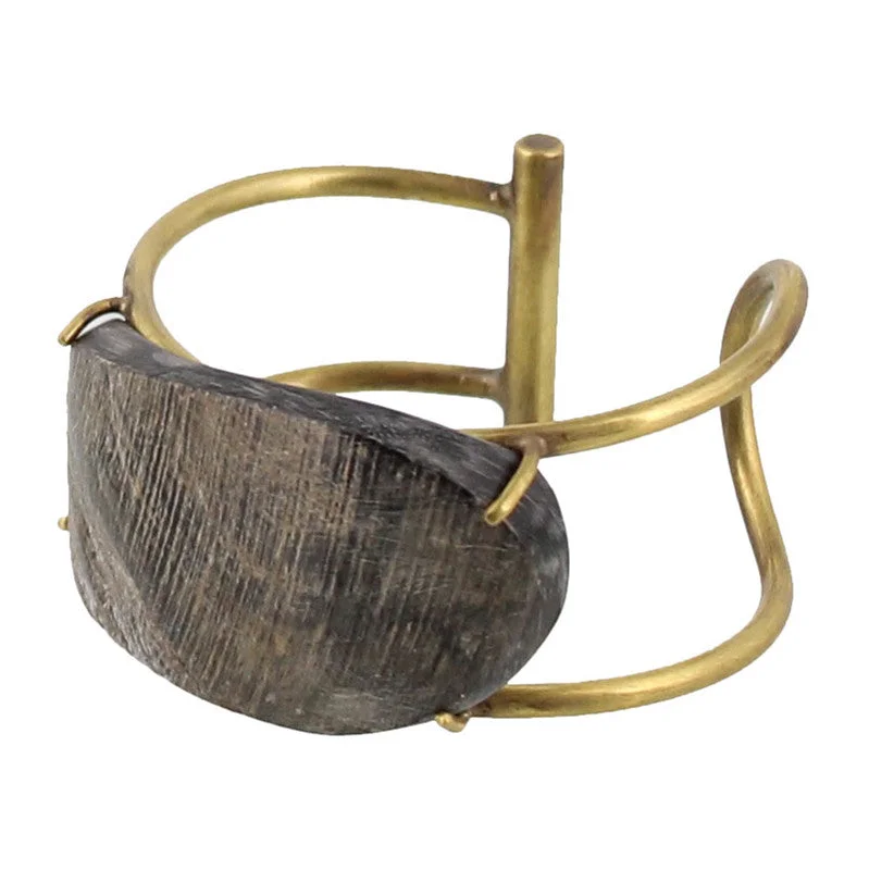 women's sterling silver bracelets -Bayan Wire Cuff with Organic Horn - Dark Horn, Brass