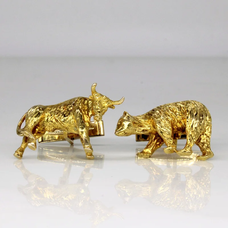 women's beaded bracelets -10k Yellow Gold Bull & Bear Cufflinks