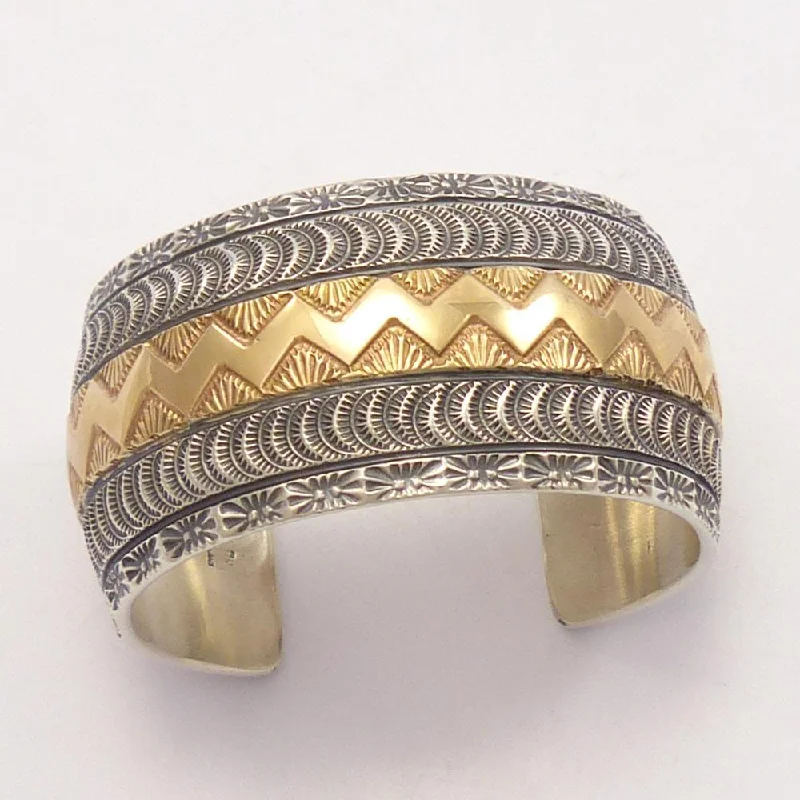 women's braided bangles -Gold on Silver Cuff