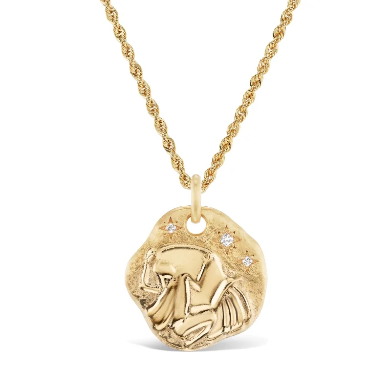 women's gold chain necklaces -Large Zodiac Medallion 18KT Yellow Gold